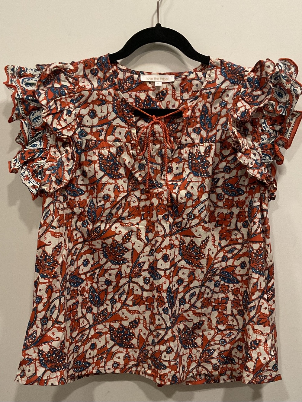 Love Tree Rust Floral Ruffle Sleeve Blouse
